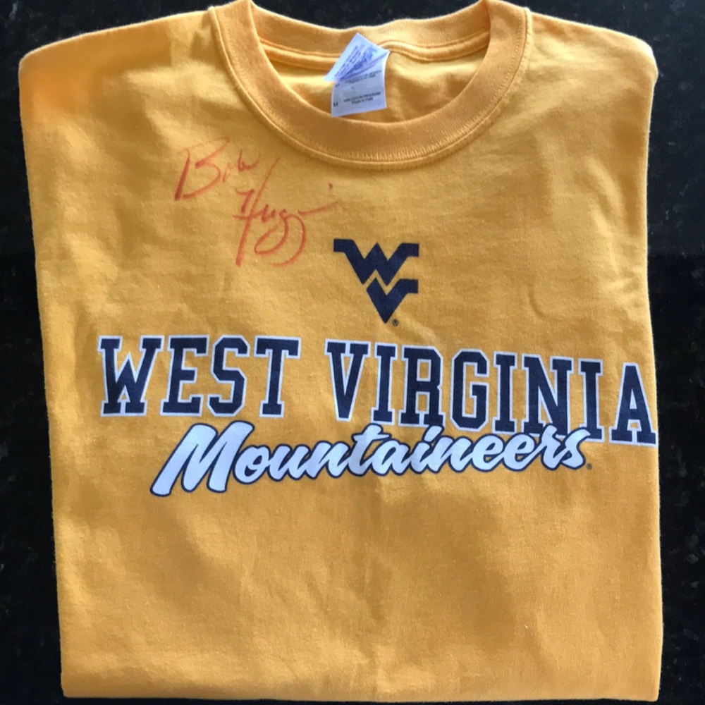 Autographed Bobby Huggins West Virginia shirt